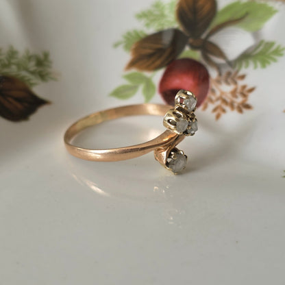 Antieke 14k roségouden ring met roosdiamanten