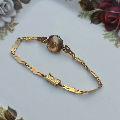 Antieke 14k gouden en zilver roosdiamant armband