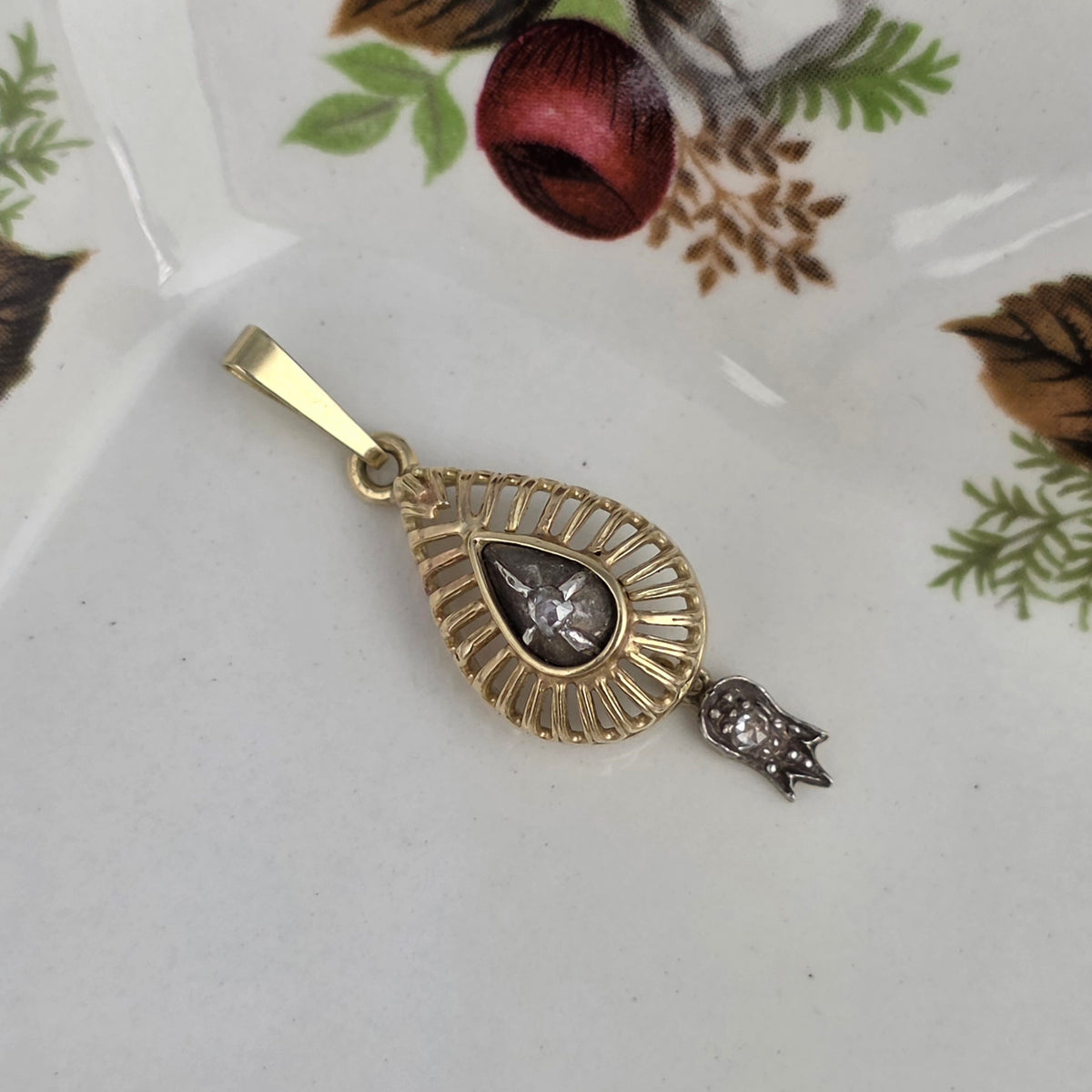 Antieke 14k gouden hanger roosdiamant