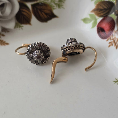 Antique 14k gold and silver rose-cut diamond dormeuse earrings