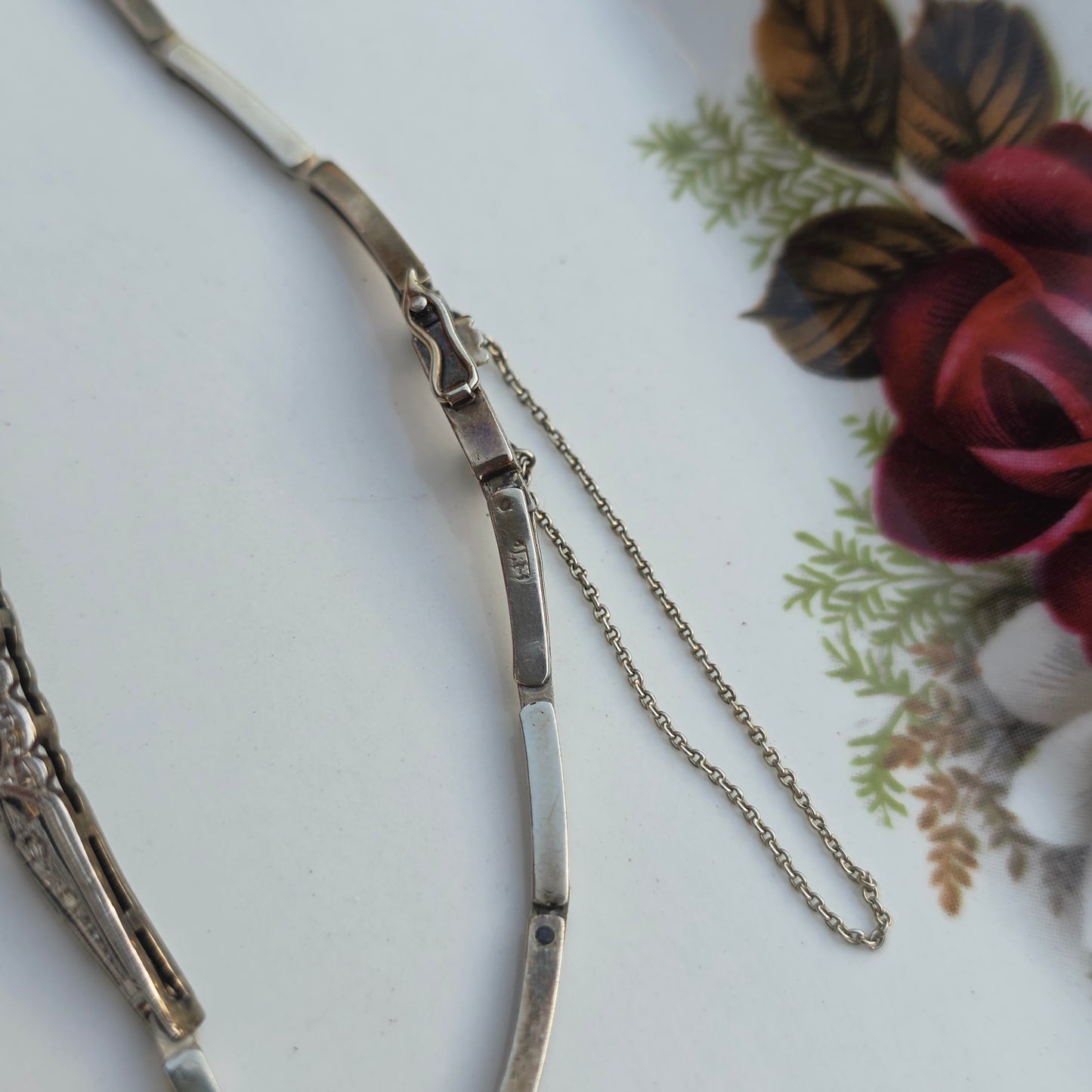 Antieke 14k wit gouden Art Deco diamanten armband