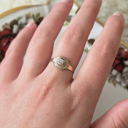 Vintage 14k gouden Art Deco ring diamant 0.03ct