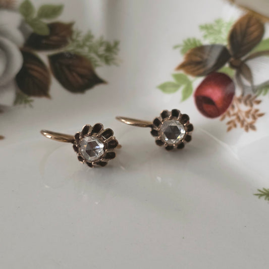 Antieke 14k roségouden oorhangers met roosdiamant