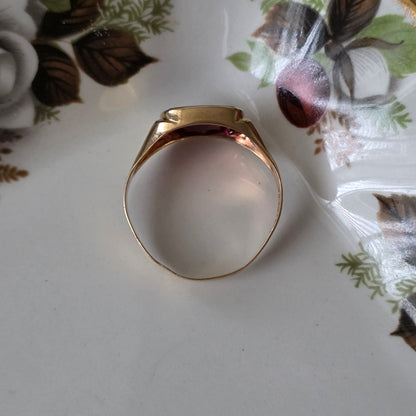 Vintage 18k gouden zegelring met robijn