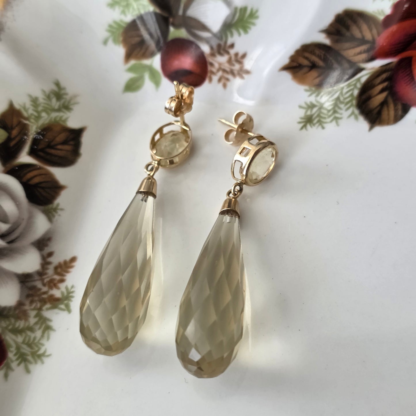 Vintage 14k gouden oorhangers citrien