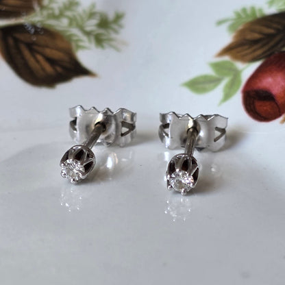 Vintage 14k witgouden oorstekers diamant 0.1ct