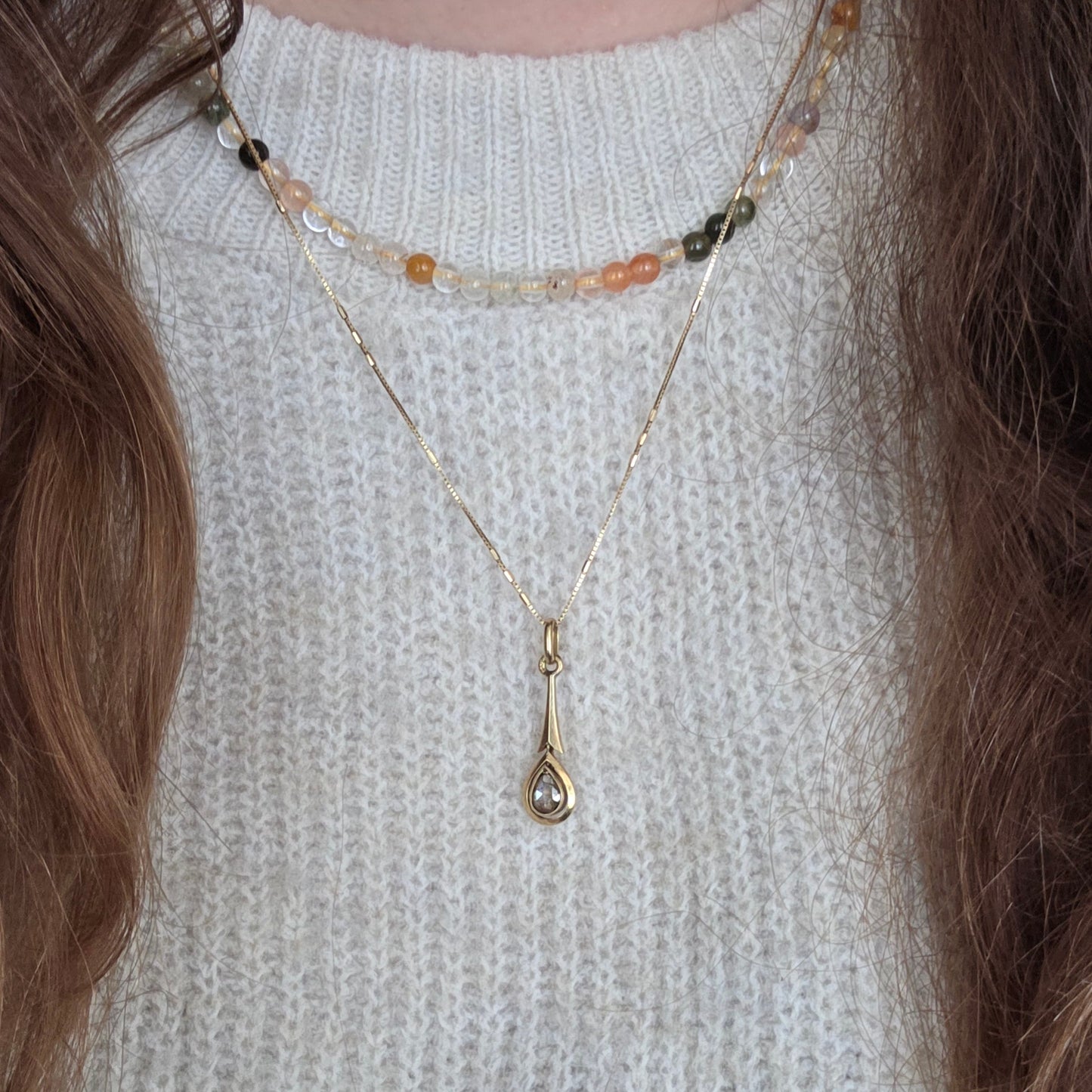 Antieke 14k gouden hanger peer roosdiamant
