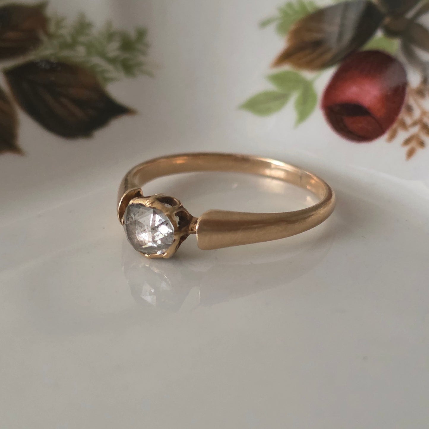 Antieke 14k roségouden ring met roosdiamant