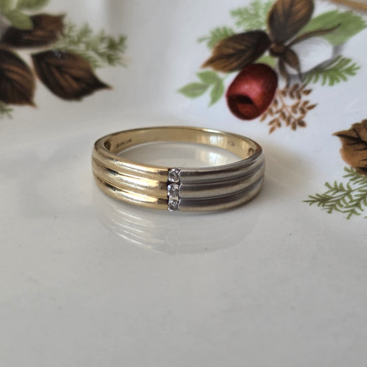 Vintage 14k gouden bicolor ring met diamanten 0.03ct