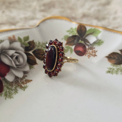 Vintage 14k gouden ring granaat entourage