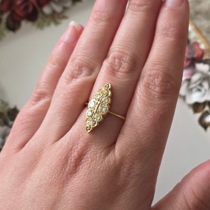 Vintage 20k gold navette ring with diamonds 0.46ct