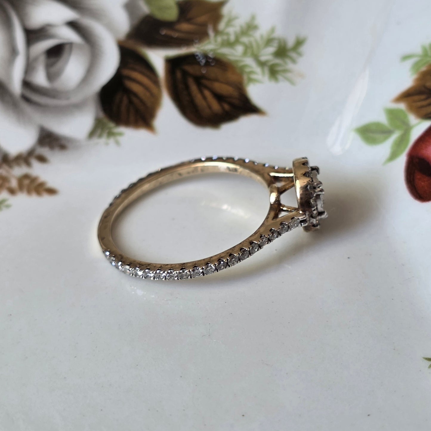 Vintage 9k verlovingsring diamant eternity halo