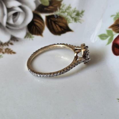 Vintage 9k verlovingsring diamant eternity halo