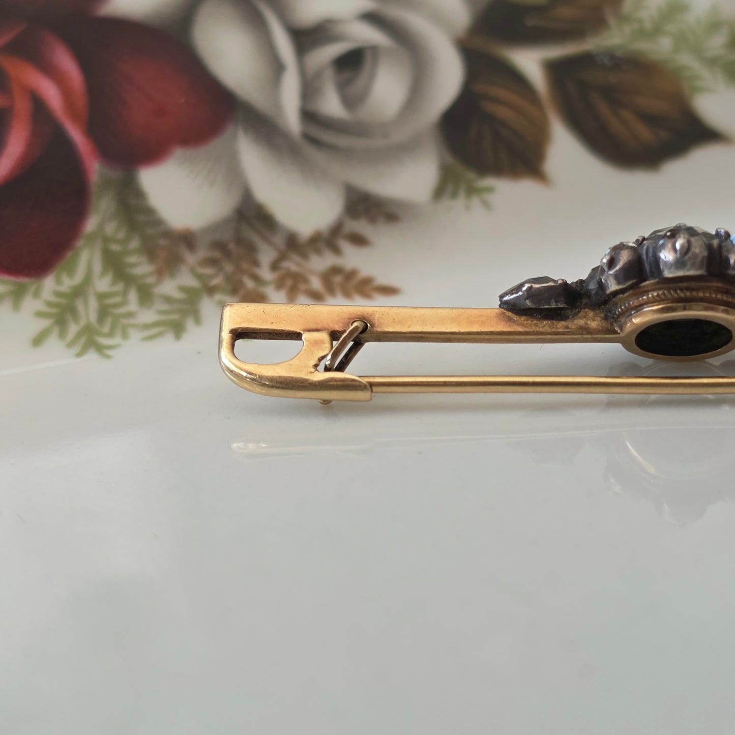 Antique 14k gold and silver rose-cut diamond brooch