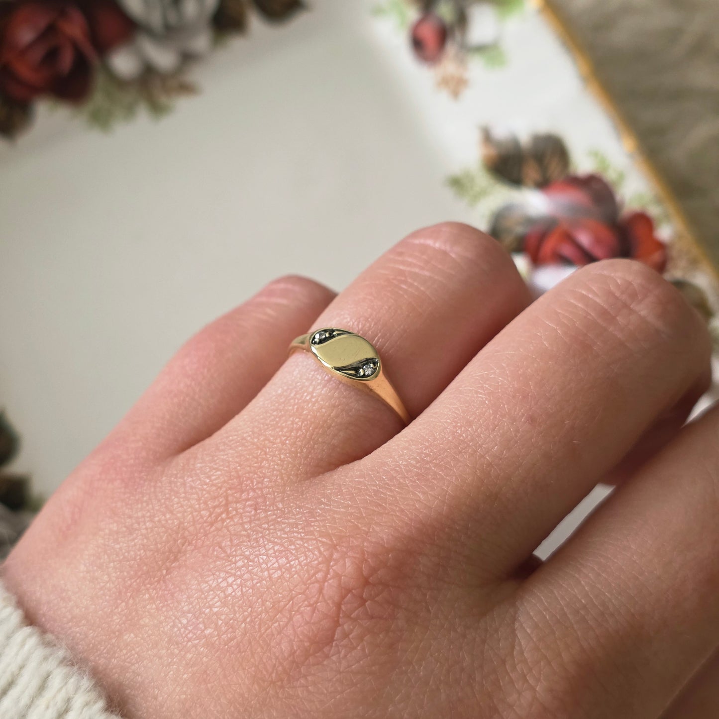 Vintage 14k gouden zegelring diamant