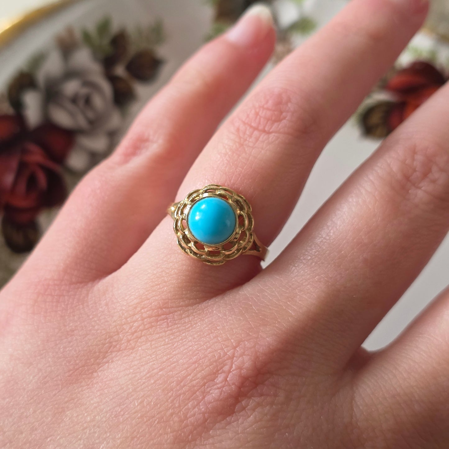 Vintage 14k ring met imitatie turquoise