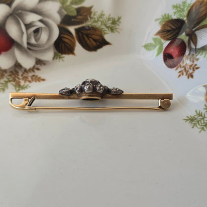 Antique 14k gold and silver rose-cut diamond brooch