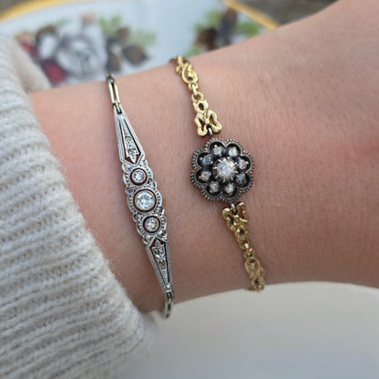 Antieke 14k gouden en zilver roosdiamant armband