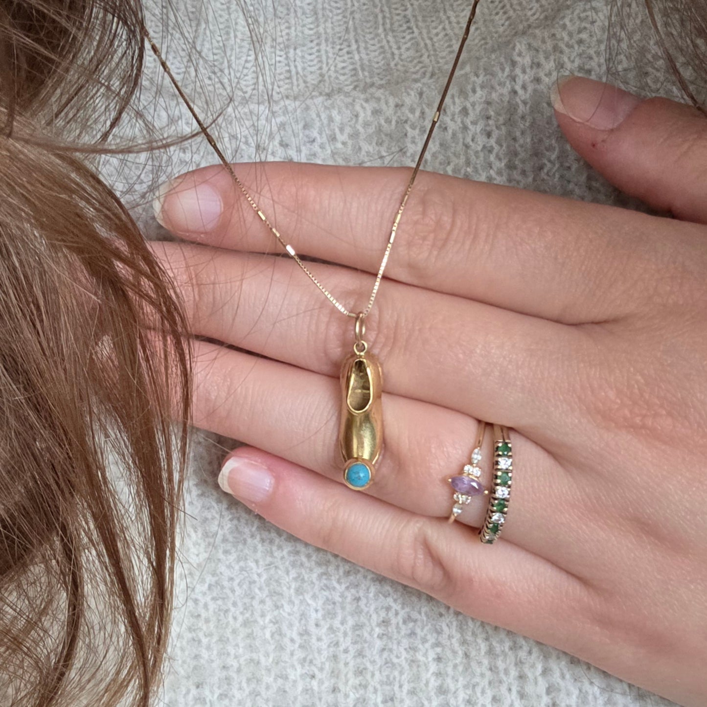Vintage 14k gouden ring met smaragd en diamant