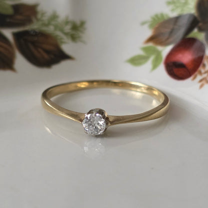 Vintage 14k gouden solitair verlovingsring diamant 0.15ct