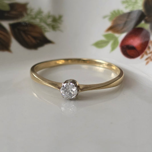 Vintage 14k gouden solitair verlovingsring diamant 0.15ct