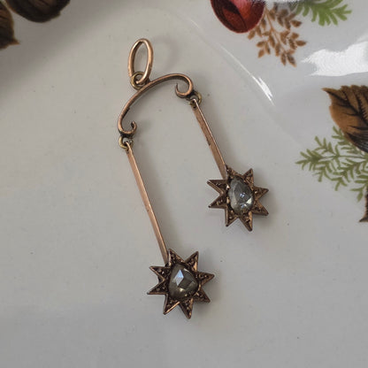 Antieke 14k gouden hanger sterren met roosdiamanten