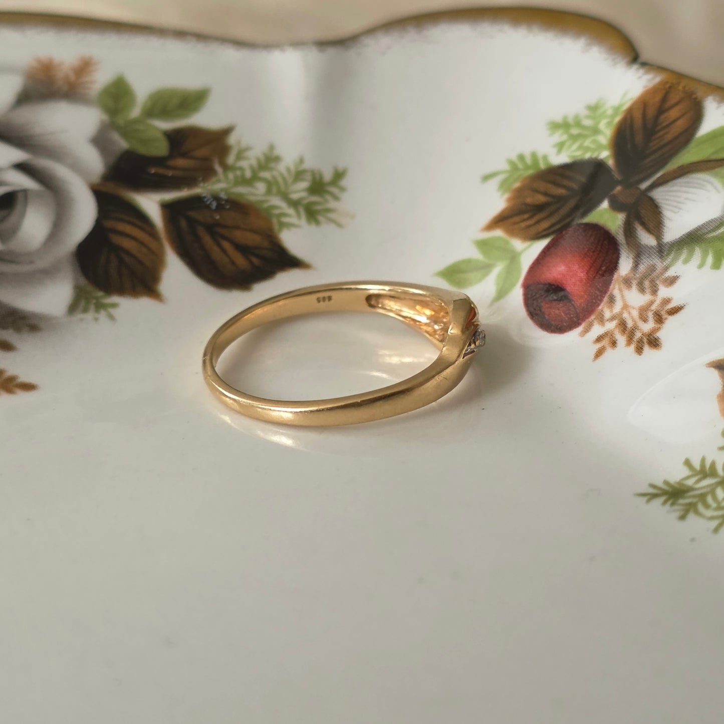 Vintage 14k gouden ring met diamantjes