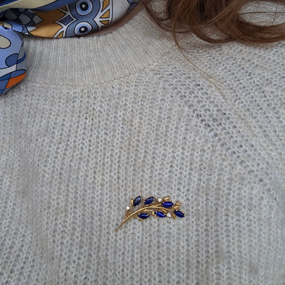 Vintage 14k gouden broche met diamant en lapis lazuli