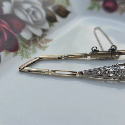 Antieke 14k wit gouden Art Deco diamanten armband