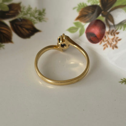 Vintage 14k gouden ring solitair saffier