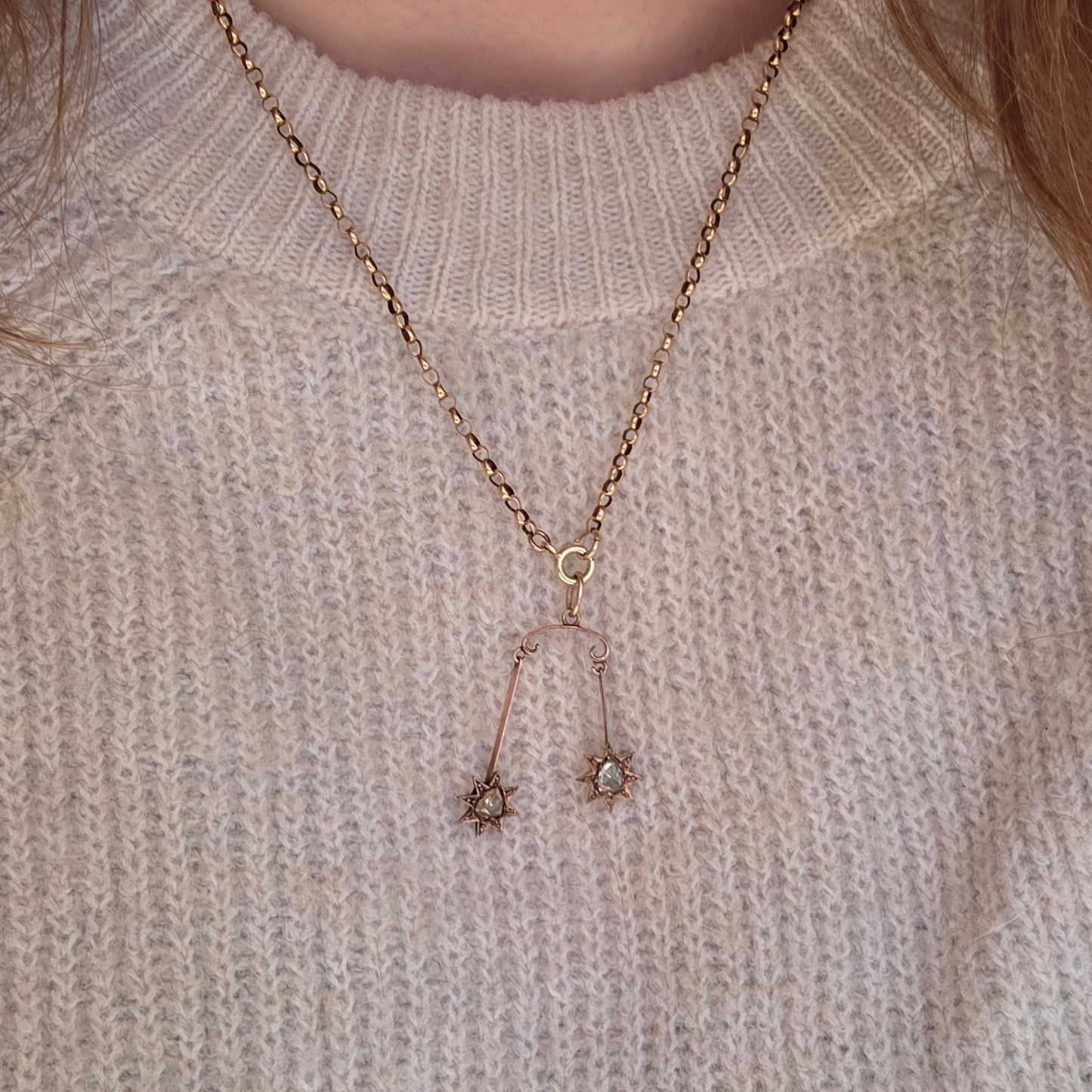 Antieke 14k gouden hanger sterren met roosdiamanten