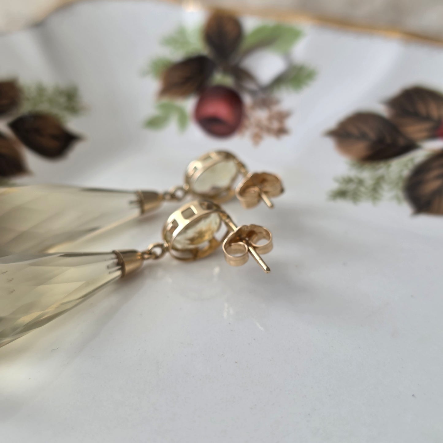 Vintage 14k gouden oorhangers citrien