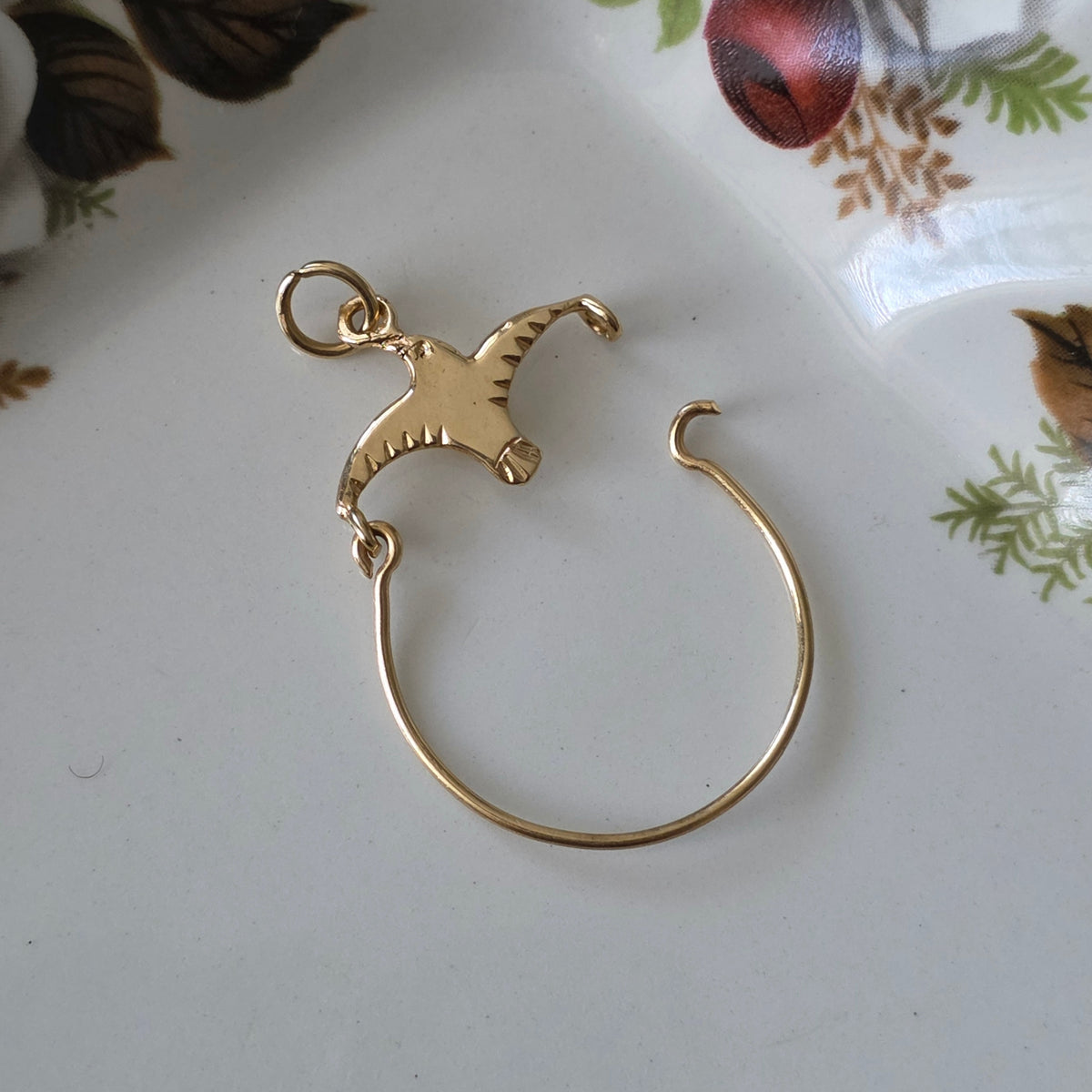 Vintage 14k gouden charm holder vogel
