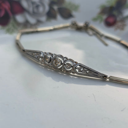 Antieke 14k wit gouden Art Deco diamanten armband
