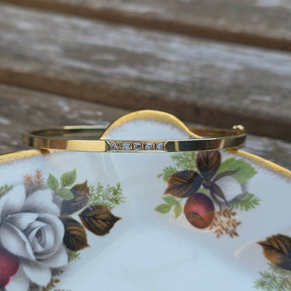 Vintage 14k gouden bangle armband met 5 diamanten