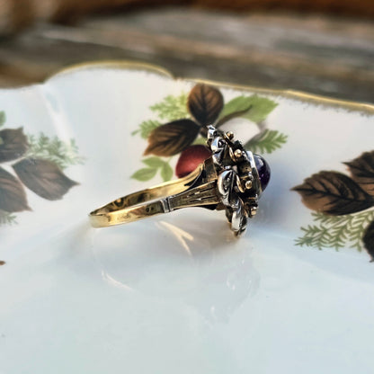Antieke 14k gouden en zilver ring met amethist en diamantjes