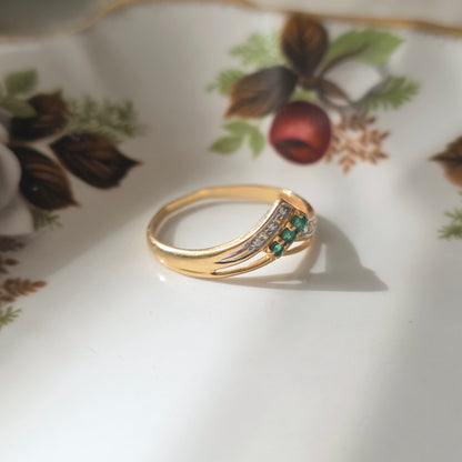 Vintage 18k ring met diamant en smaragd