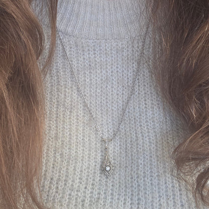 Antieke 14k wit gouden Art Deco diamant ketting