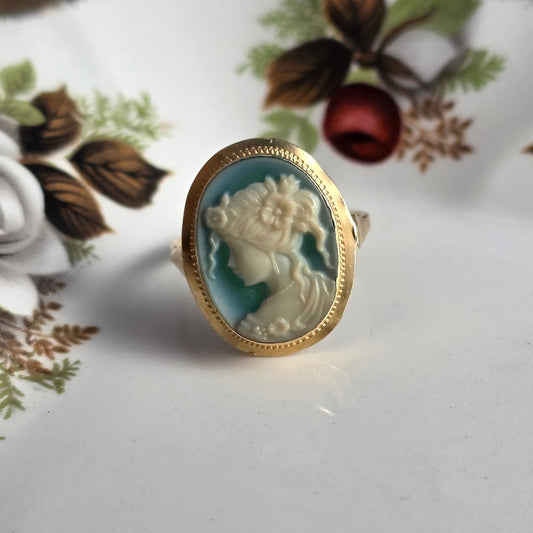 Vintage 14k gouden ring camee blauwe lagensteen