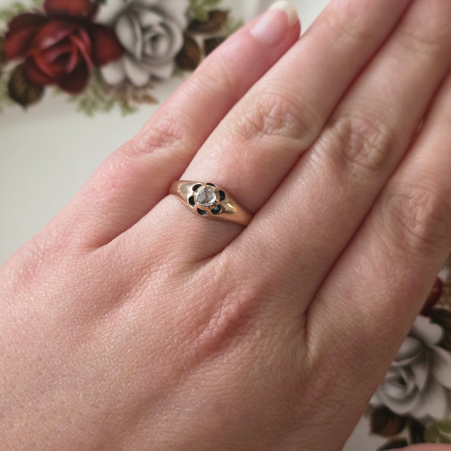Antique 14k gold belcher ring with rose-cut diamond