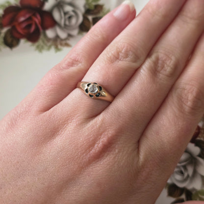 Antique 14k gold belcher ring with rose-cut diamond