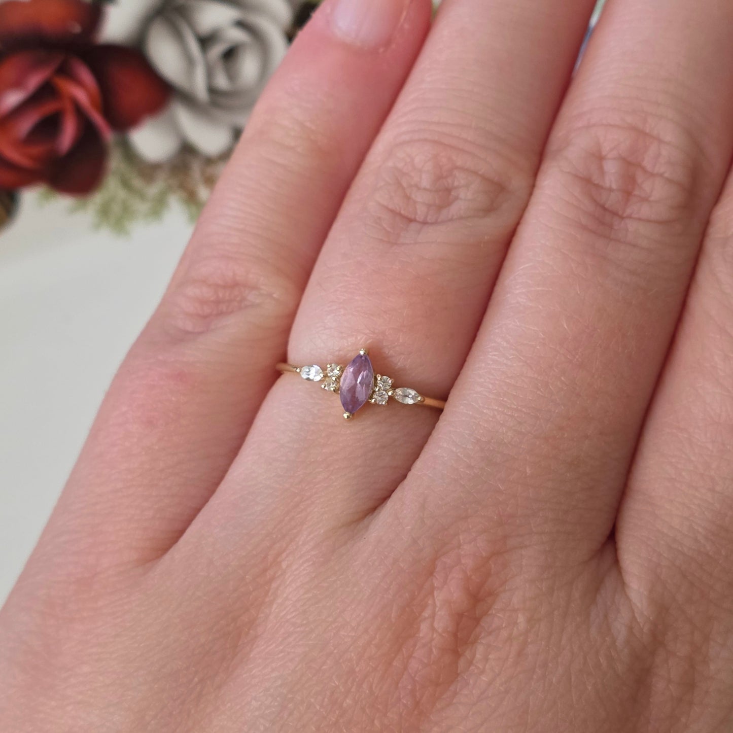 Vintage 14k gouden ring met amethist en kwarts