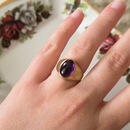 Vintage 14k gouden zegel ring met amethist