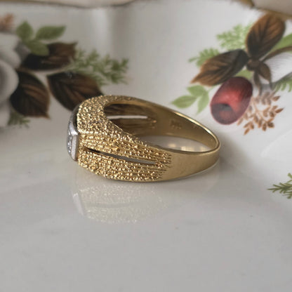 Vintage 14k gouden zegelring met diamant