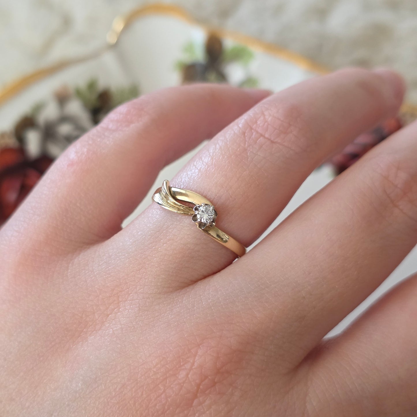 Vintage 14k gouden ring diamant 0.1ct