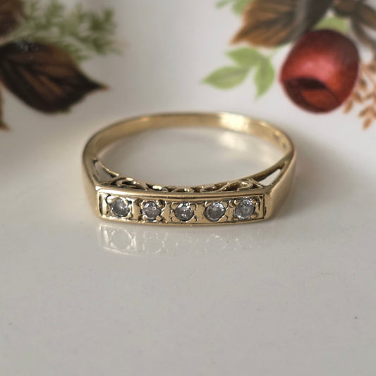 Vintage 14k gouden ring met diamanten en krullen