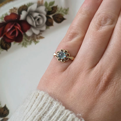 Vintage 14k gouden ring met aquamarijn bloem