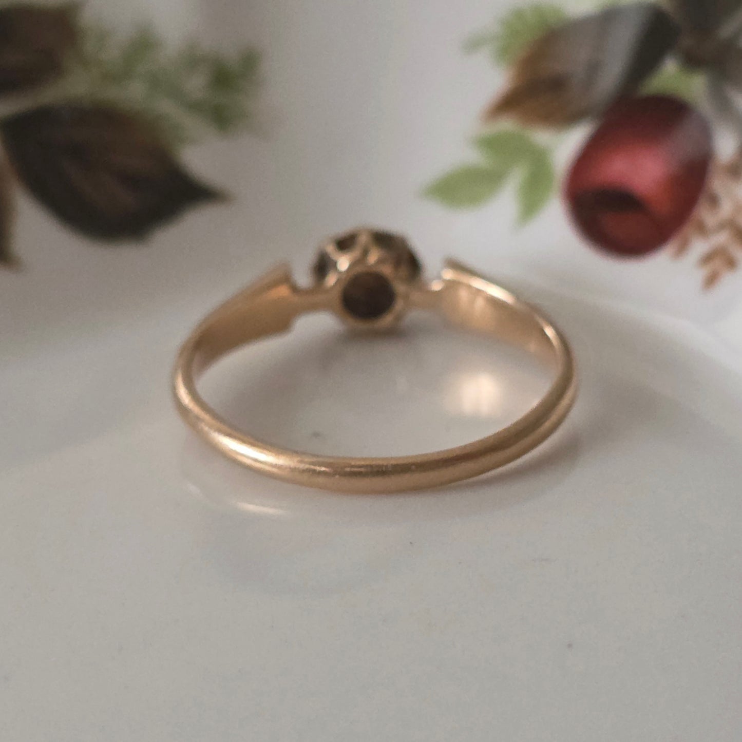 Antieke 14k roségouden ring met roosdiamant