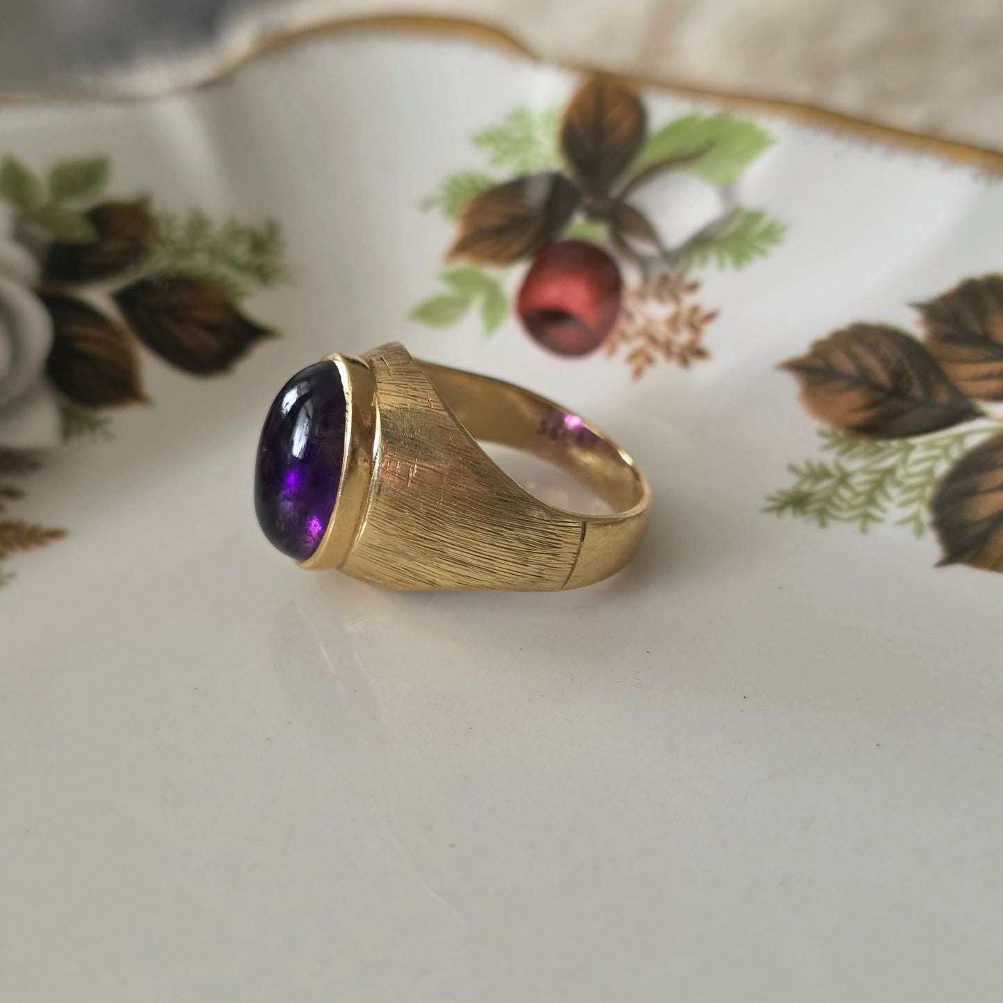 Vintage 14k gouden zegel ring met amethist