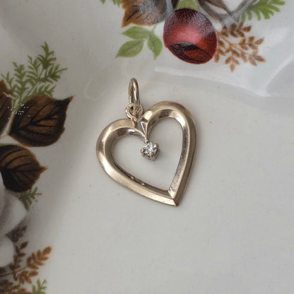 Vintage 14k witgouden hanger hart diamant 0.03ct